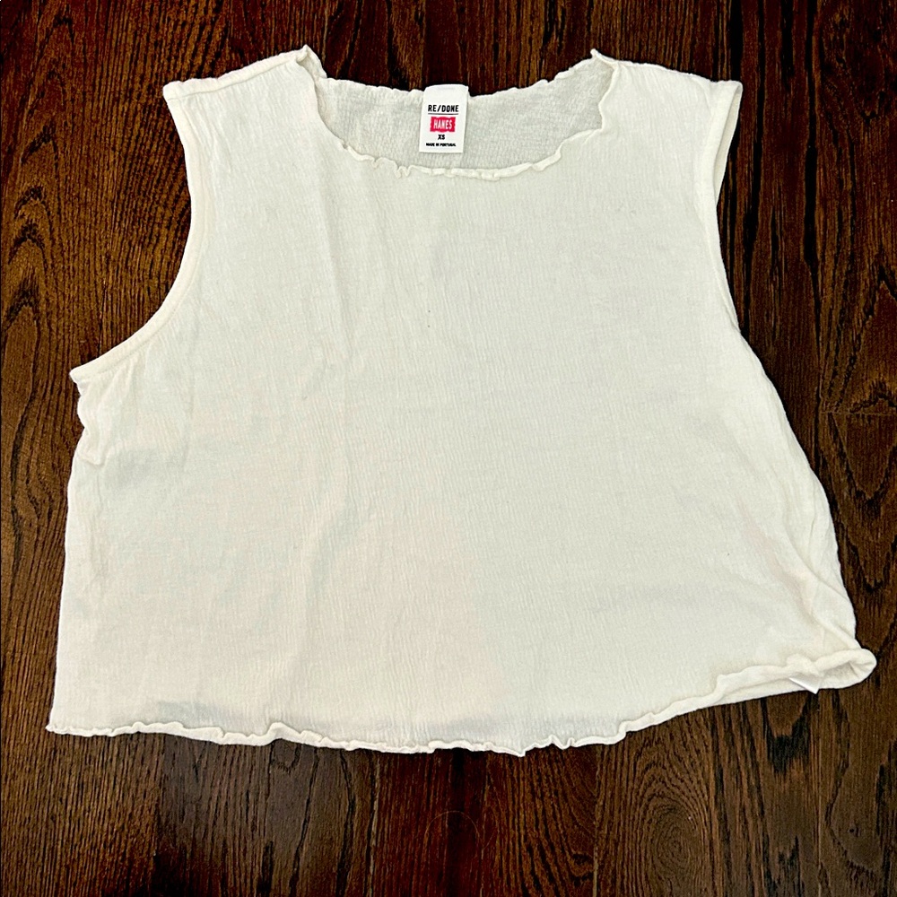 Re/Done Hanes Ivory sleeveless crop Tank Top